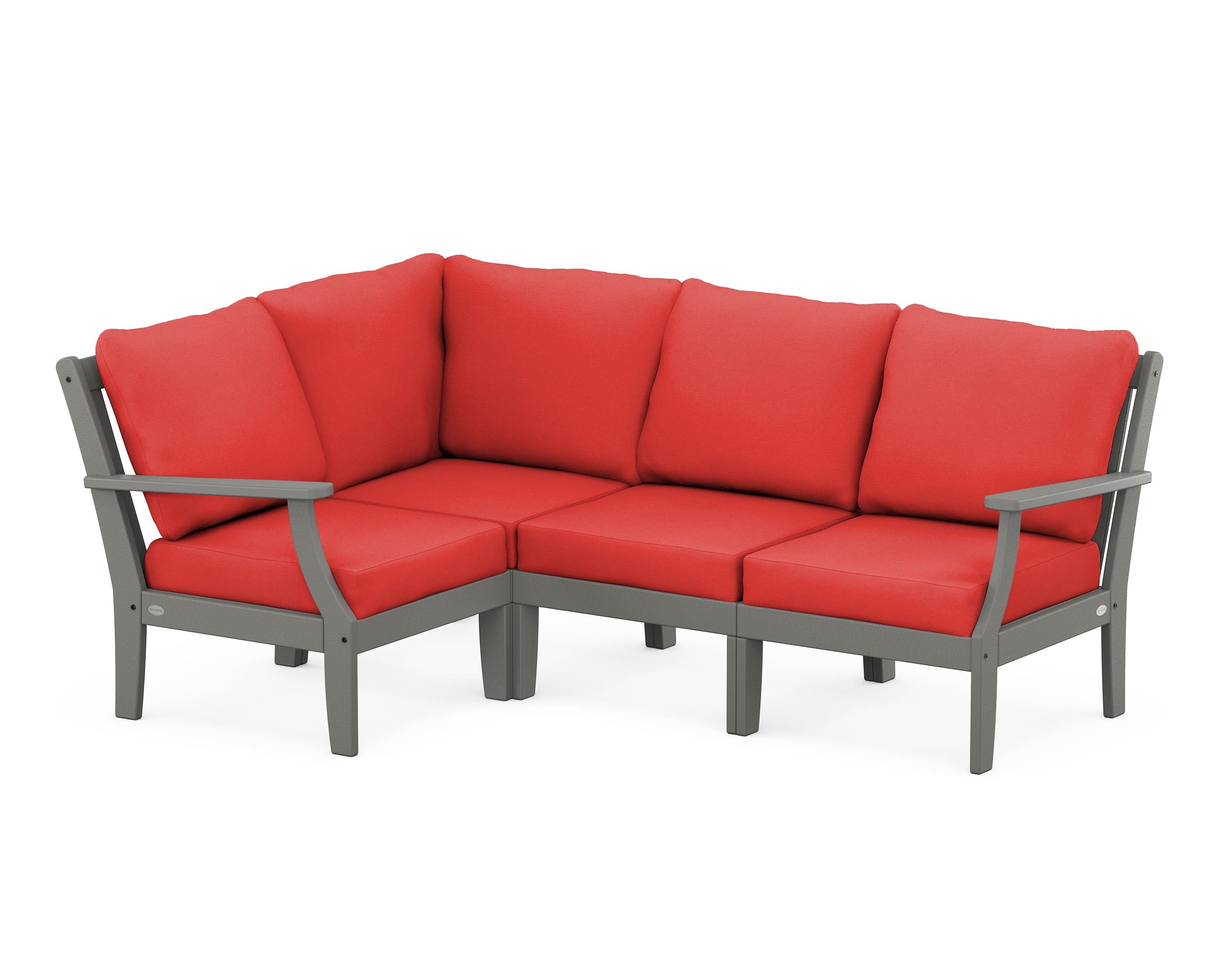 POLYWOOD® Braxton Modular 4-Piece Deep Seating Set in Slate Grey / Crimson Linen