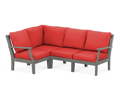 POLYWOOD® Braxton Modular 4-Piece Deep Seating Set in Slate Grey / Crimson Linen