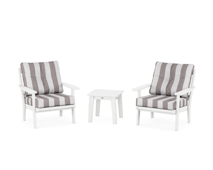 POLYWOOD® Oxford 3-Piece Deep Seating Set in White / Cabana Stripe Grey Mist