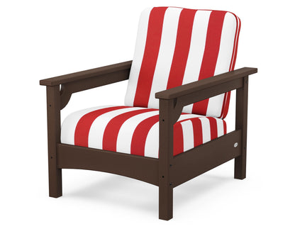 POLYWOOD® Club Chair in Mahogany / Cabana Stripe Crimson
