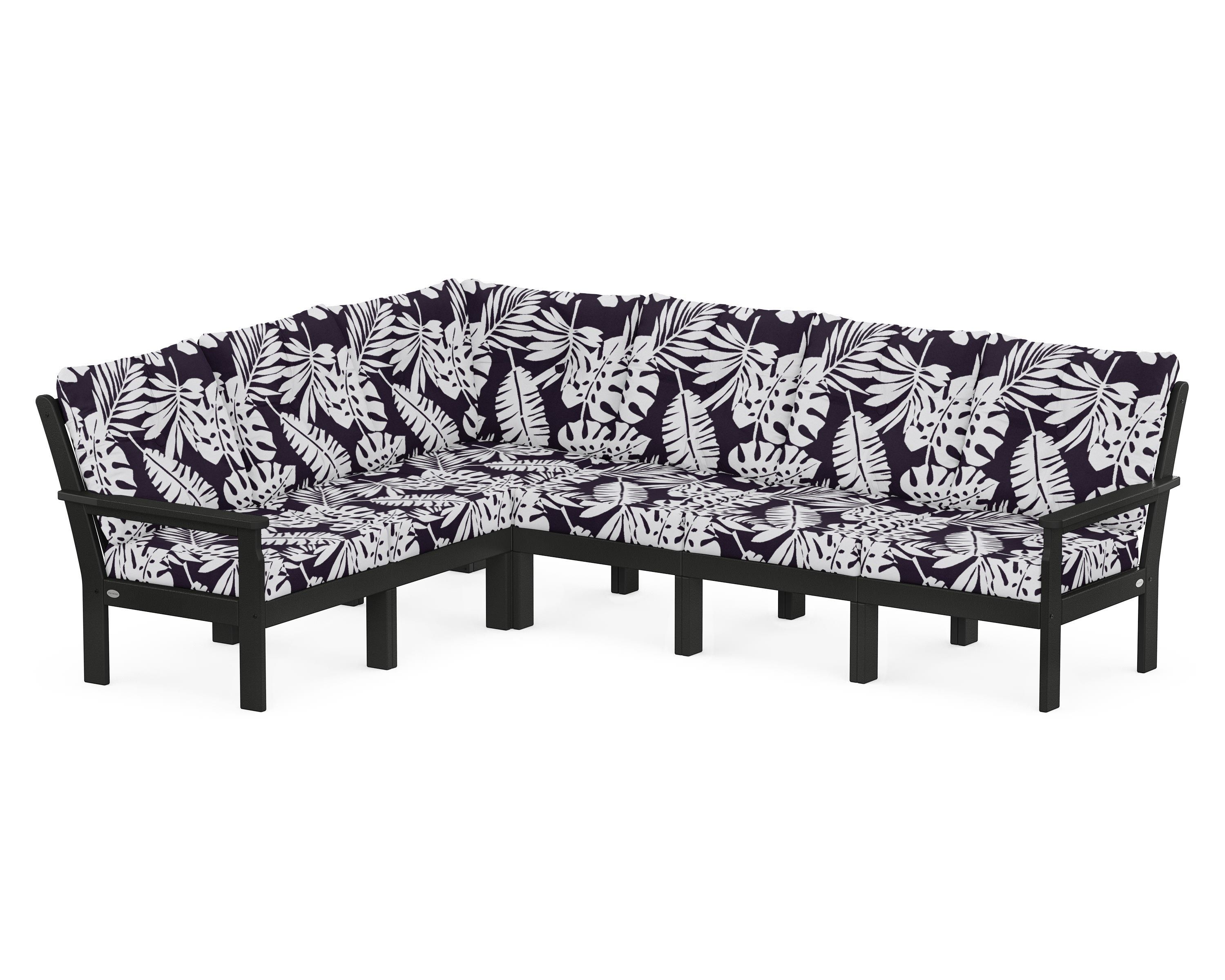 POLYWOOD® Vineyard 6-Piece Sectional in Black / Leaf Navy