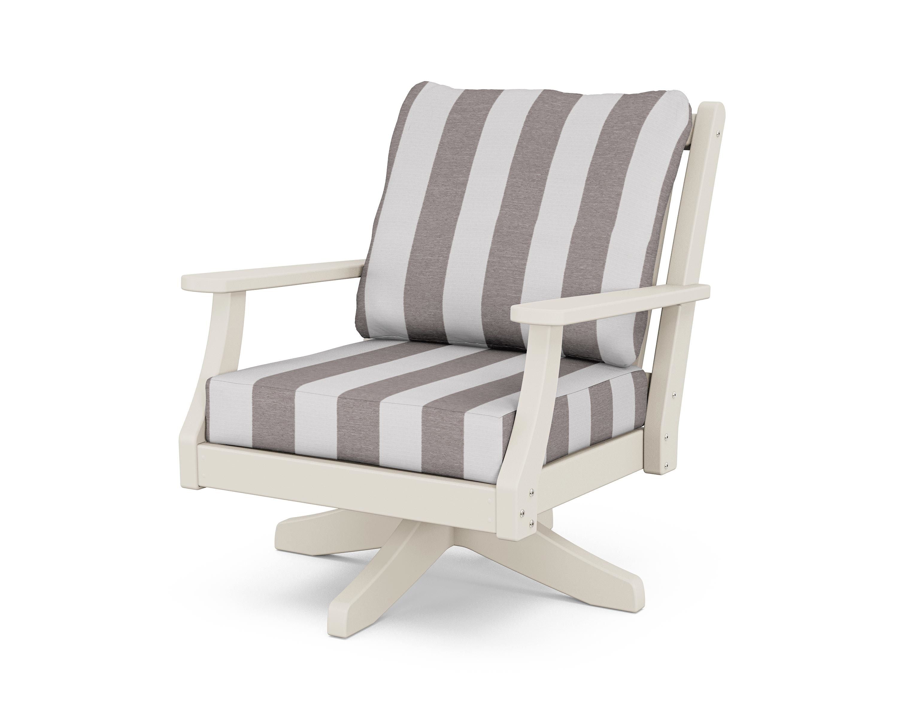 Country Living Wovendale Deep Seating Swivel Chair in Sand / Cabana Stripe Grey Mist