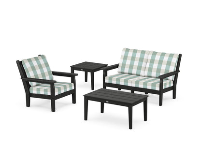 POLYWOOD® Chippendale 4-Piece Deep Seating Set in Black / Buffalo Plaid Glacier Spa