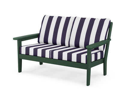 Country Living Cottage Deep Seating Loveseat in Green / Cabana Stripe Navy