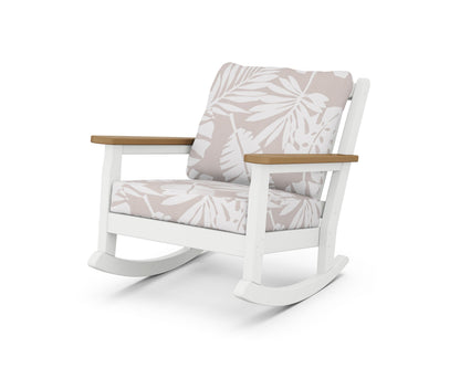 POLYWOOD® Chippendale Deep Seating Rocking Chair in White / Natural / Leaf Dune Burlap