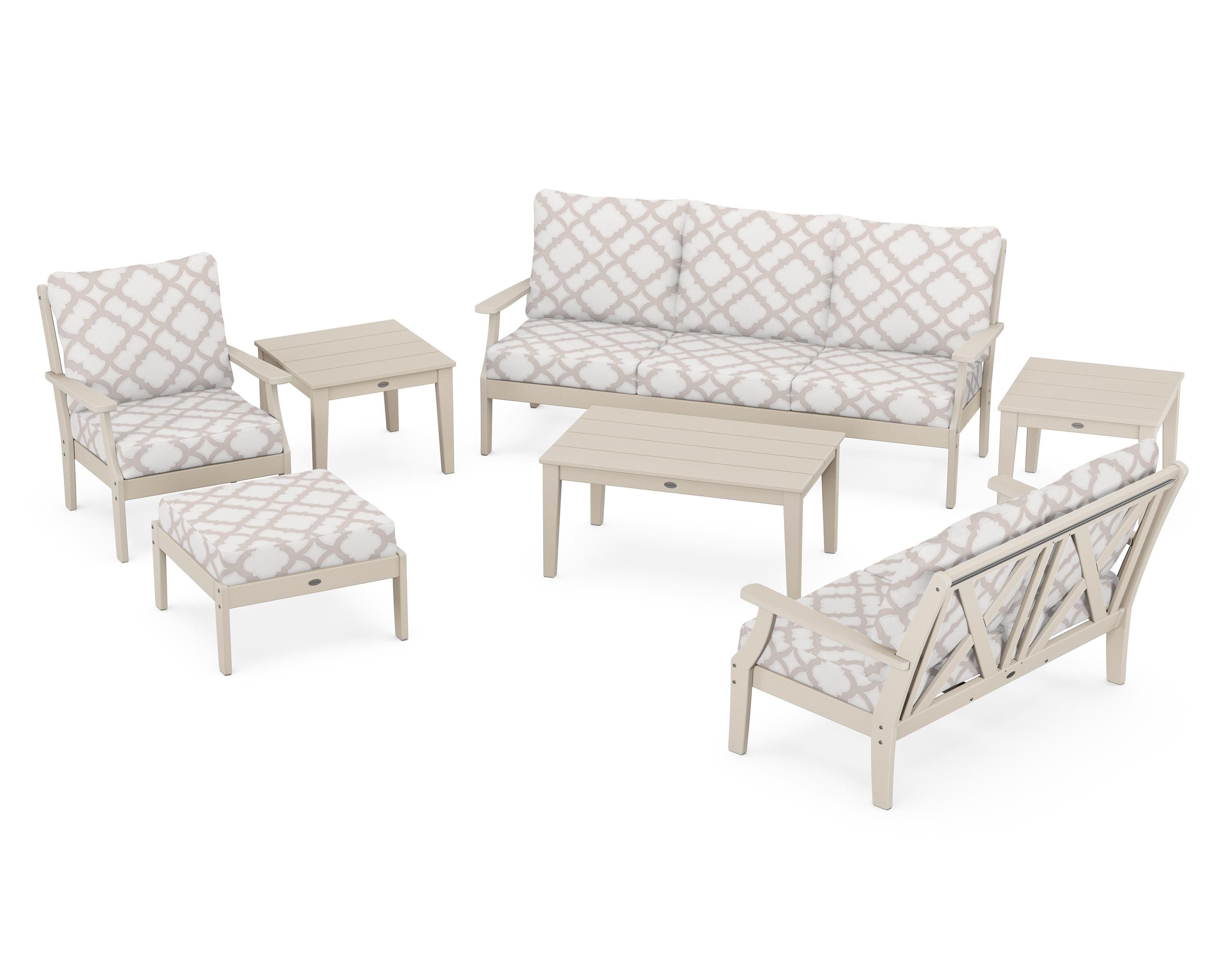 POLYWOOD® Braxton 7-Piece Deep Seating Set in Sand / Trellis Dune Burlap