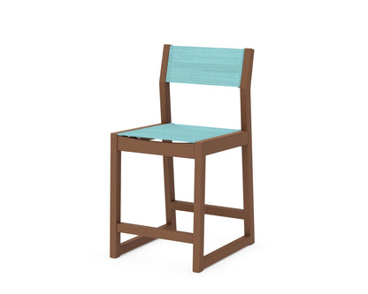 POLYWOOD® EDGE Sling Counter Side Chair in Teak / Dupioni Aquamarine Sling