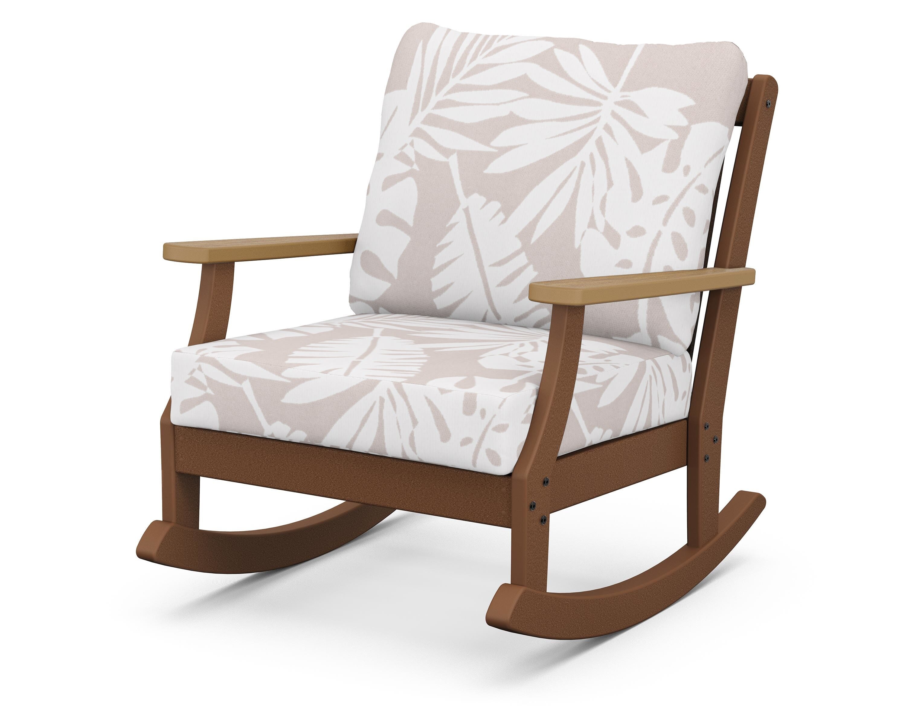 POLYWOOD® Braxton Deep Seating Rocking Chair in Teak / Natural / Leaf Dune Burlap