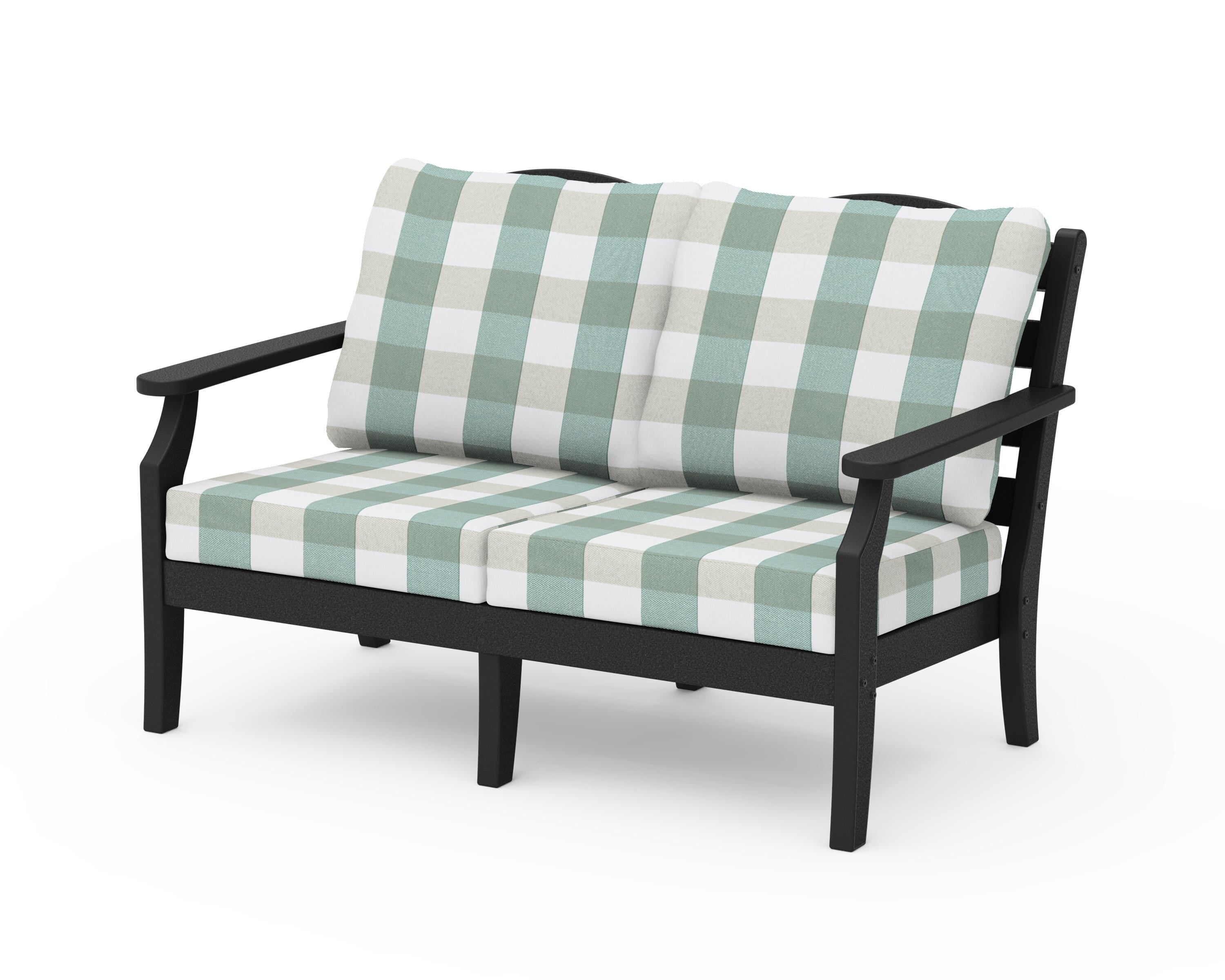 Draper James™ by  POLYWOOD® Savannah Deep Seating Loveseat in Black / Buffalo Plaid Glacier Spa