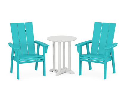 POLYWOOD® Modern Curveback Adirondack 3-Piece Round Bistro Dining Set in Aruba / White