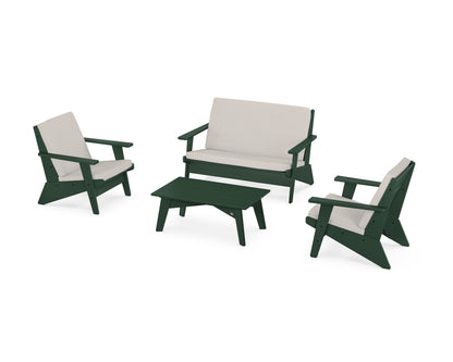 POLYWOOD® Riviera Modern Lounge 4-Piece Set in Green / Cast Ash