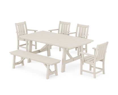 POLYWOOD® Oxford 6-Piece Rustic Farmhouse Dining Set with Bench in Sand