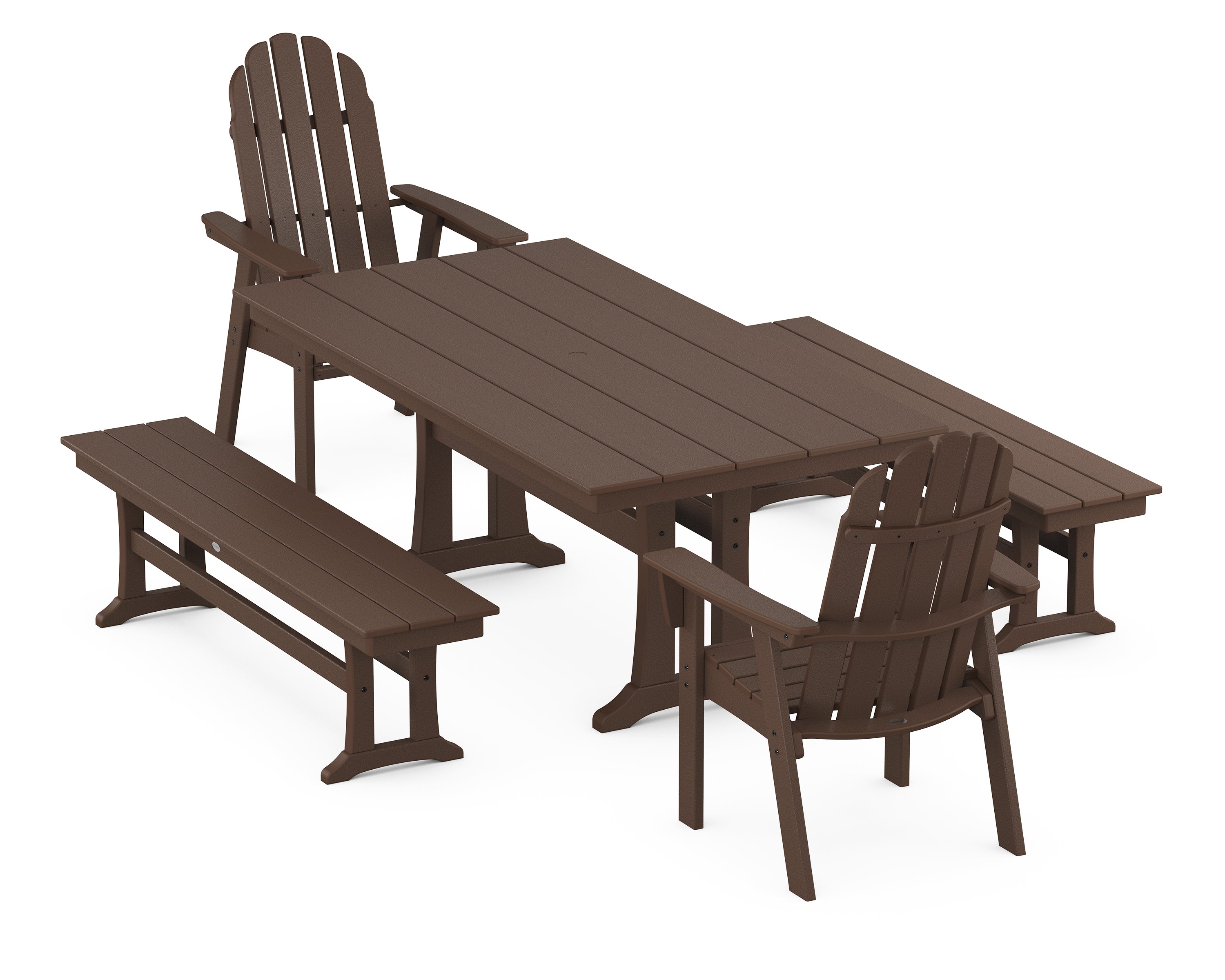 POLYWOOD® Vineyard Adirondack 5-Piece Farmhouse Dining Set With Trestle Legs in Mahogany