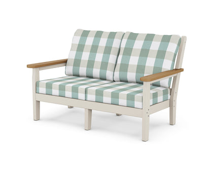 POLYWOOD® Chippendale Deep Seating Loveseat in Sand / Natural / Buffalo Plaid Glacier Spa