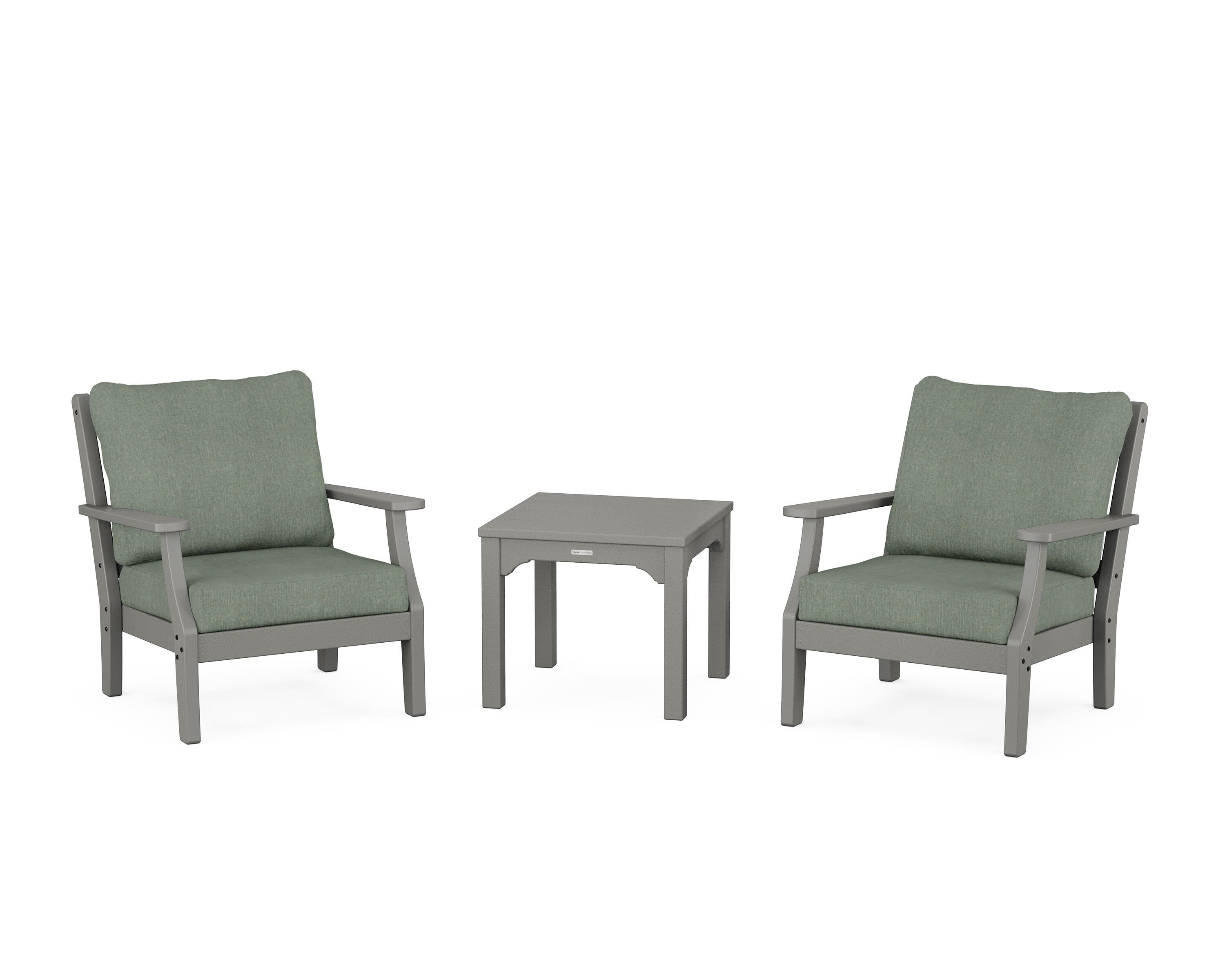 Martha Stewart by POLYWOOD® Chinoiserie 3-Piece Deep Seating Set in Slate Grey / Cast Sage