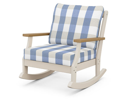 POLYWOOD® Braxton Deep Seating Rocking Chair in Sand / Natural / Buffalo Plaid Sky Blue