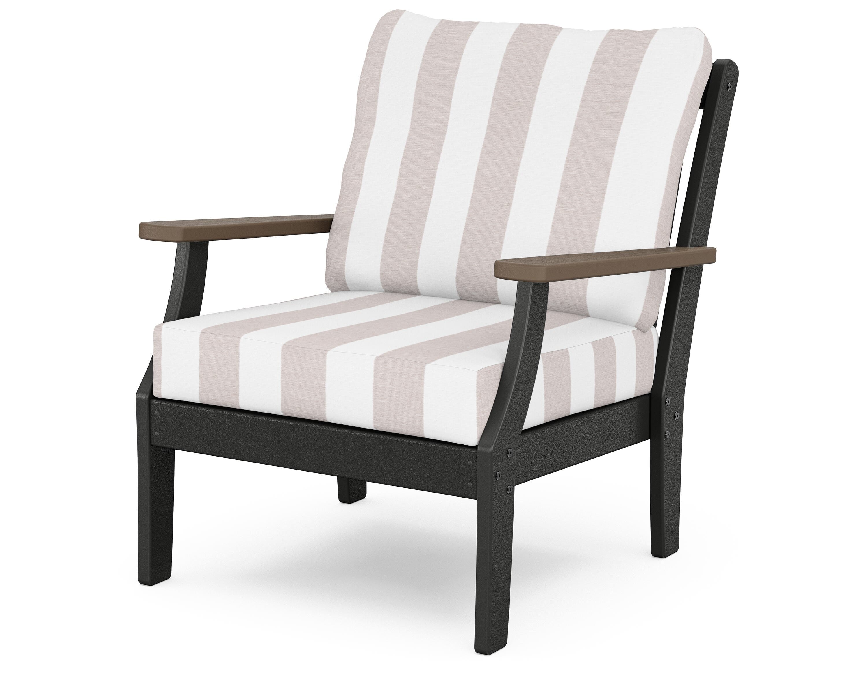 POLYWOOD® Braxton Deep Seating Chair in Black / Kona / Cabana Stripe Dune Burlap
