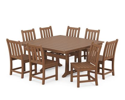 POLYWOOD® Traditional Garden 9-Piece Nautical Trestle Dining Set in Teak