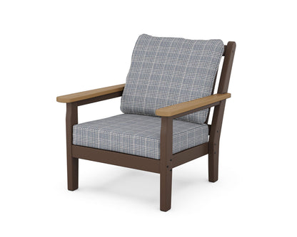 POLYWOOD® Chippendale Deep Seating Chair in Mahogany / Natural / Houndstooth Sky Blue