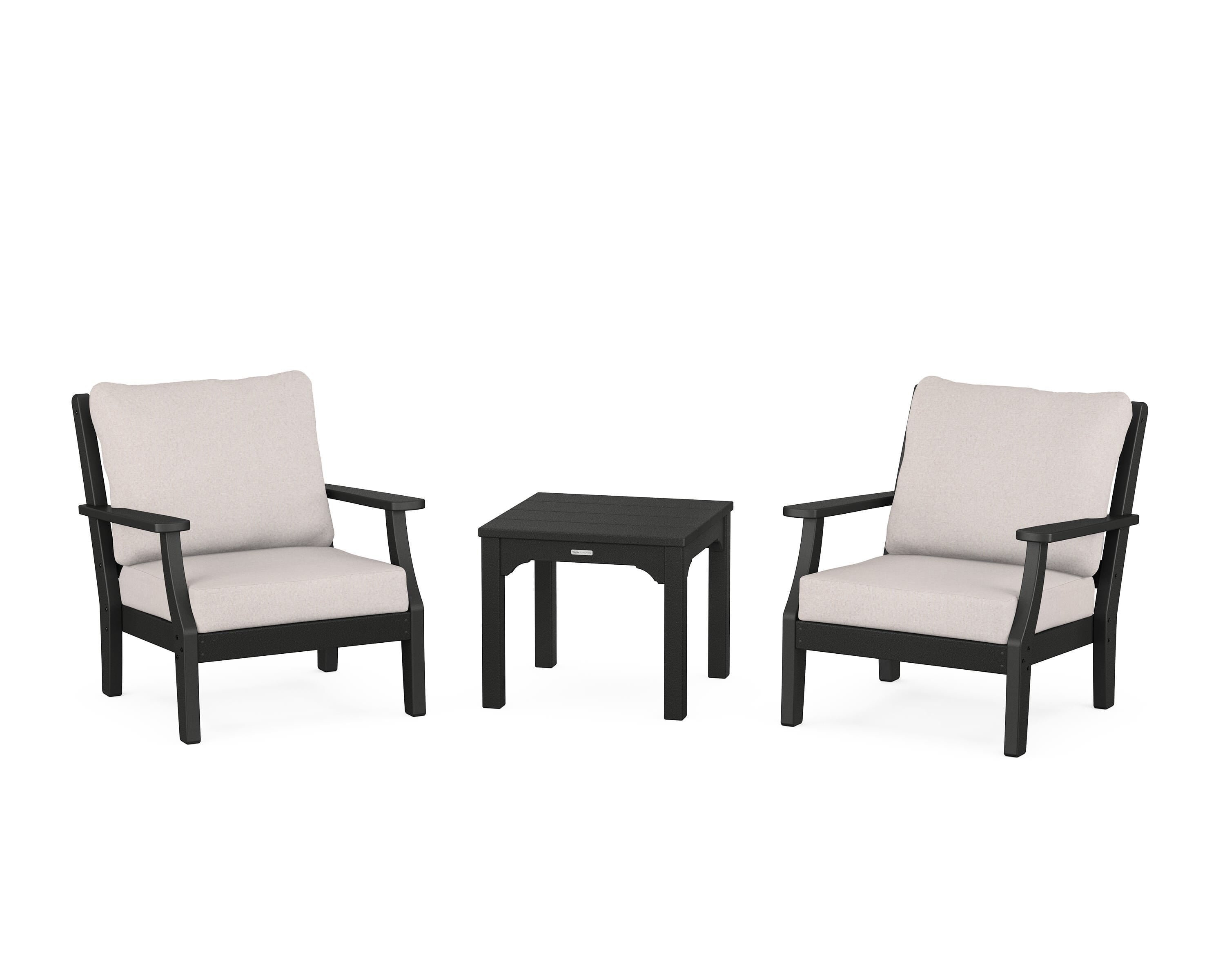 Martha Stewart by POLYWOOD® Chinoiserie 3-Piece Deep Seating Set in Black / Dune Burlap