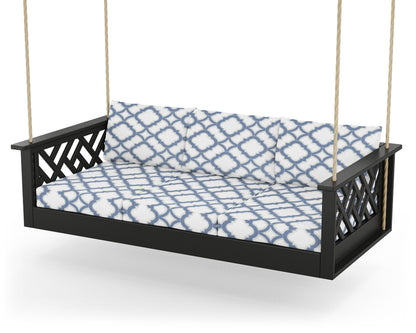 POLYWOOD® Chippendale Daybed Swing in Black / Trellis Sky Blue