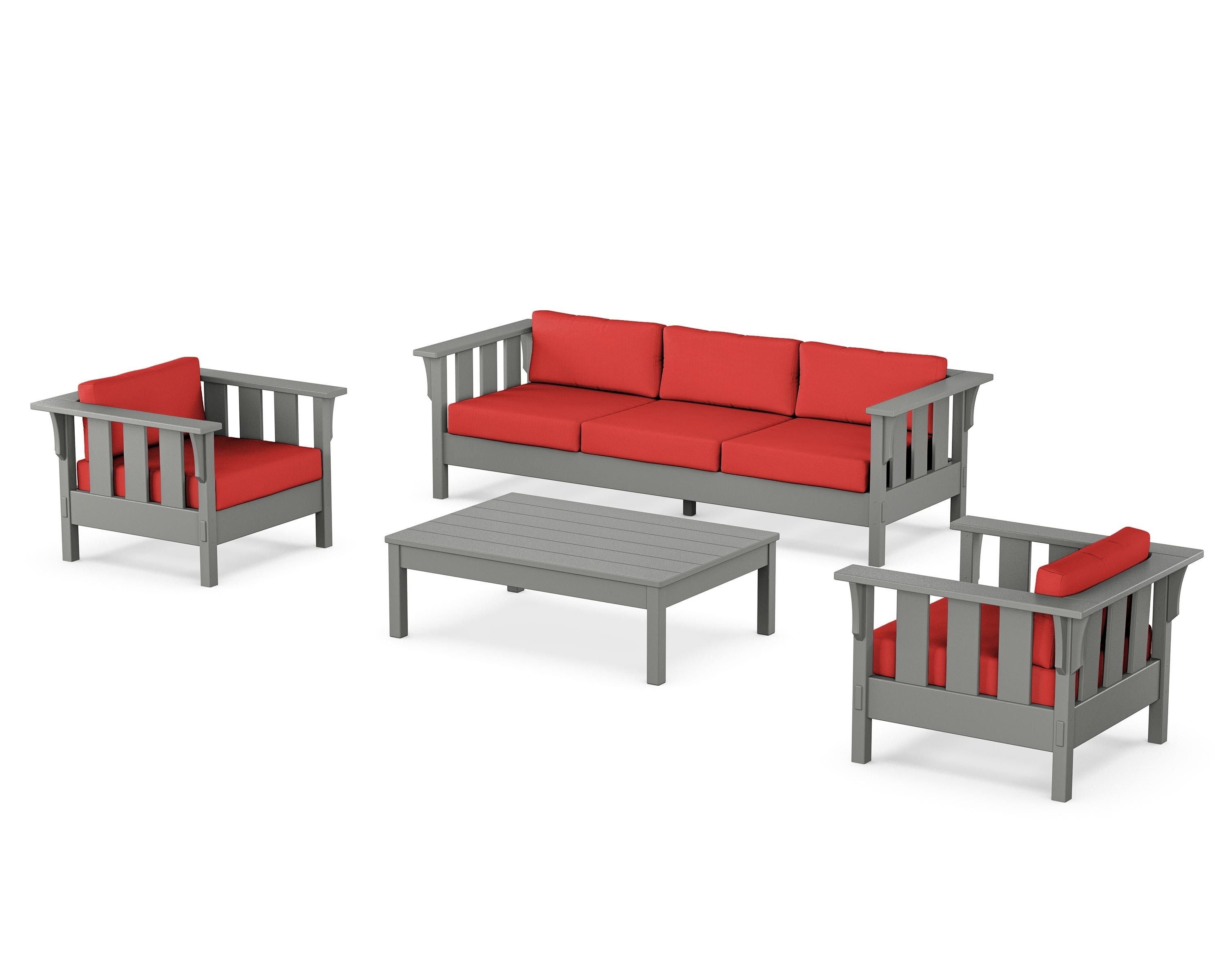 Martha Stewart by POLYWOOD® Acadia 4-Piece Deep Seating Set with Sofa in Slate Grey / Crimson Linen