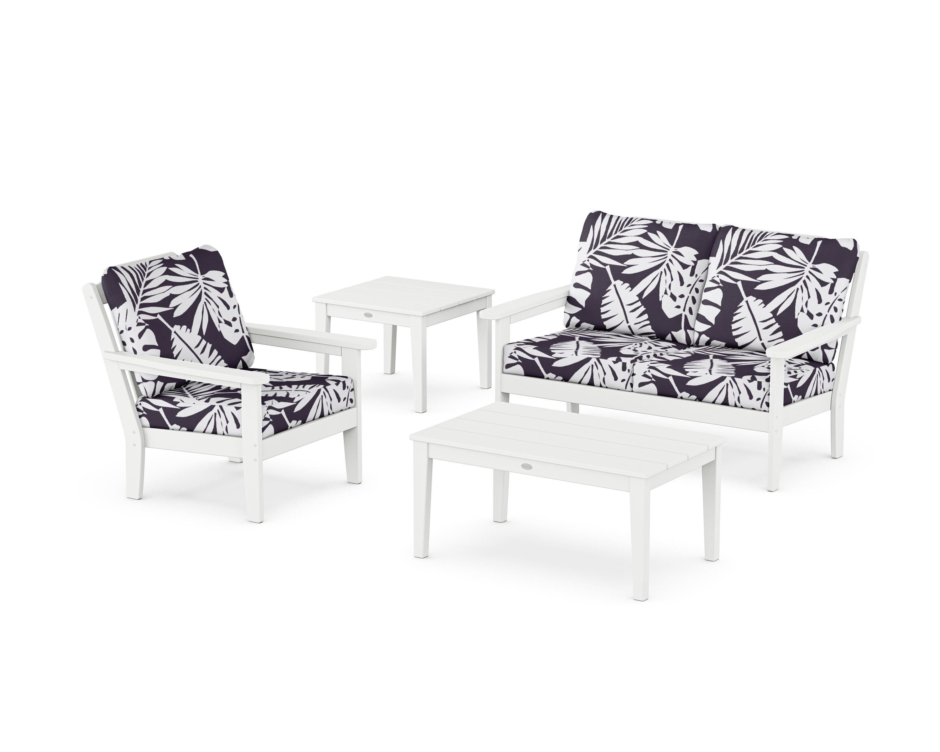 Country Living Wovendale 4-Piece Deep Seating Set in White / Leaf Navy
