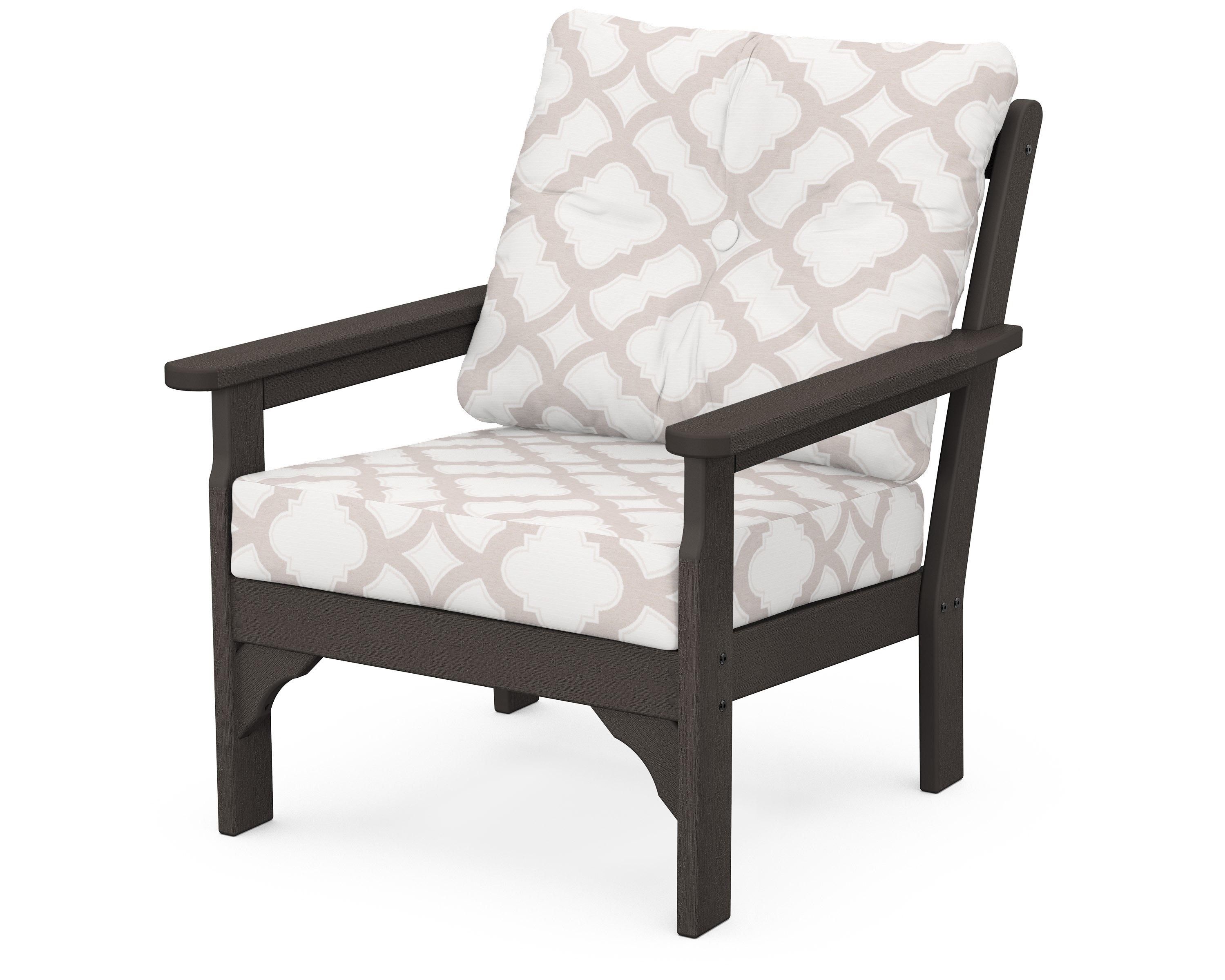 POLYWOOD® Vineyard Deep Seating Chair in Vintage Coffee / Trellis Dune Burlap
