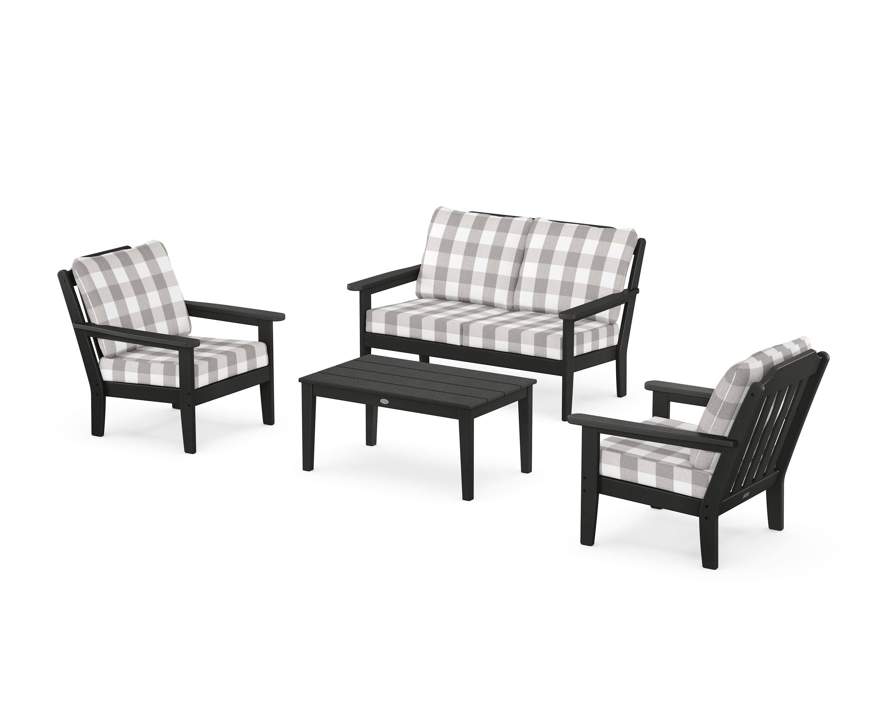 Country Living Cottage 4-Piece Deep Seating Set with Loveseat in Black / Buffalo Plaid Grey Mist