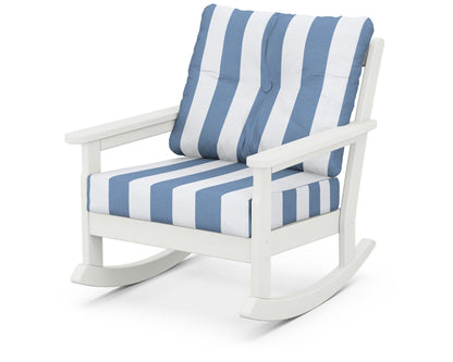 POLYWOOD® Vineyard Deep Seating Rocking Chair in Vintage White / Cabana Stripe Sky Blue
