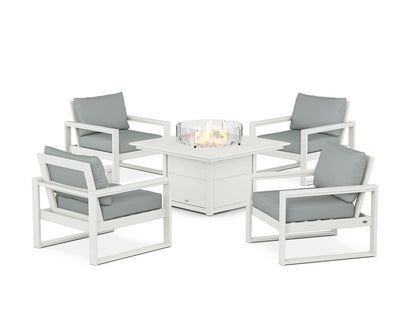 POLYWOOD® EDGE Sectional 5-Piece Deep Seating Set with Fire Pit Table in Vintage White / Spa