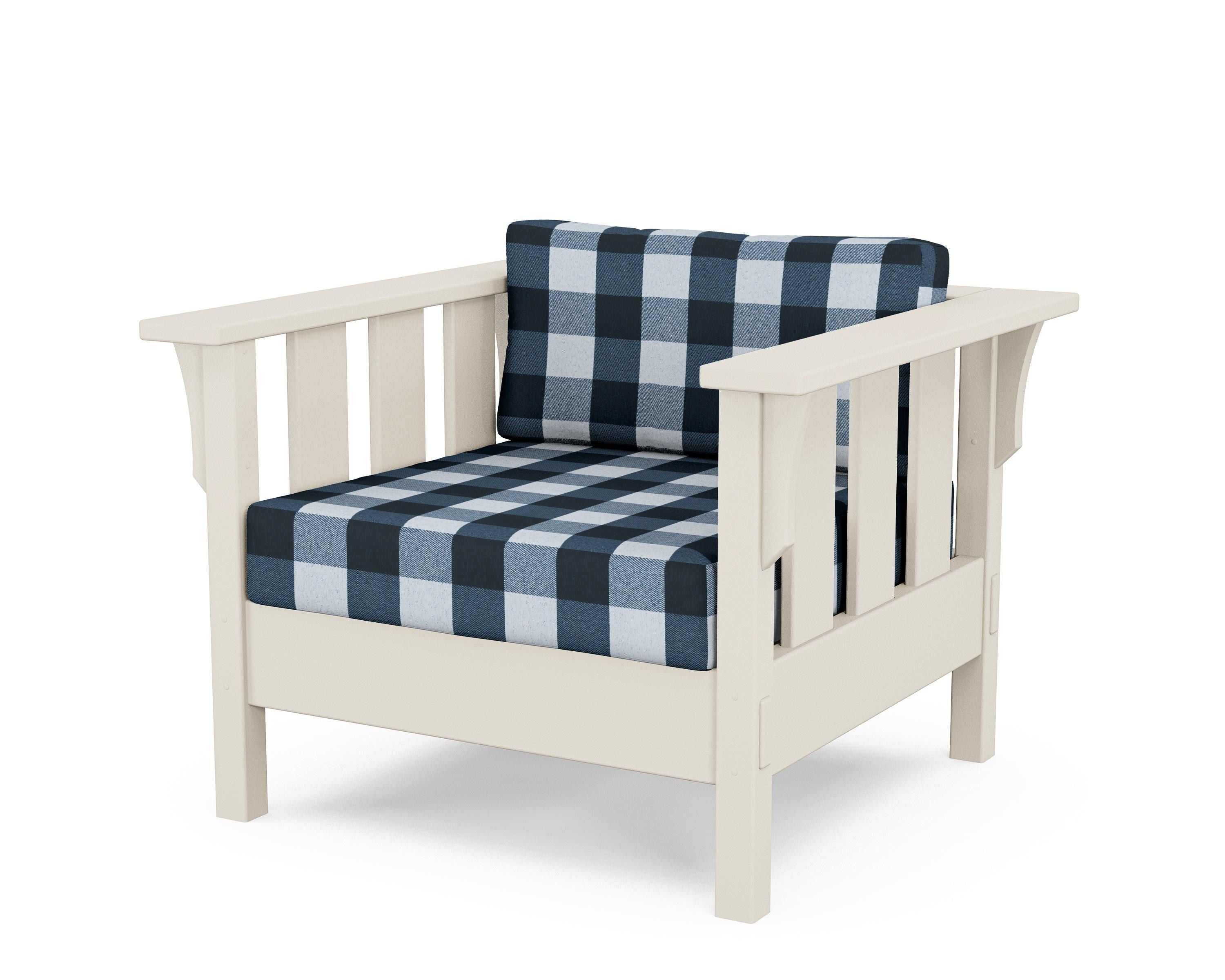 Martha Stewart by POLYWOOD® Acadia Deep Seating Chair in Sand / Buffalo Plaid Marine Indigo