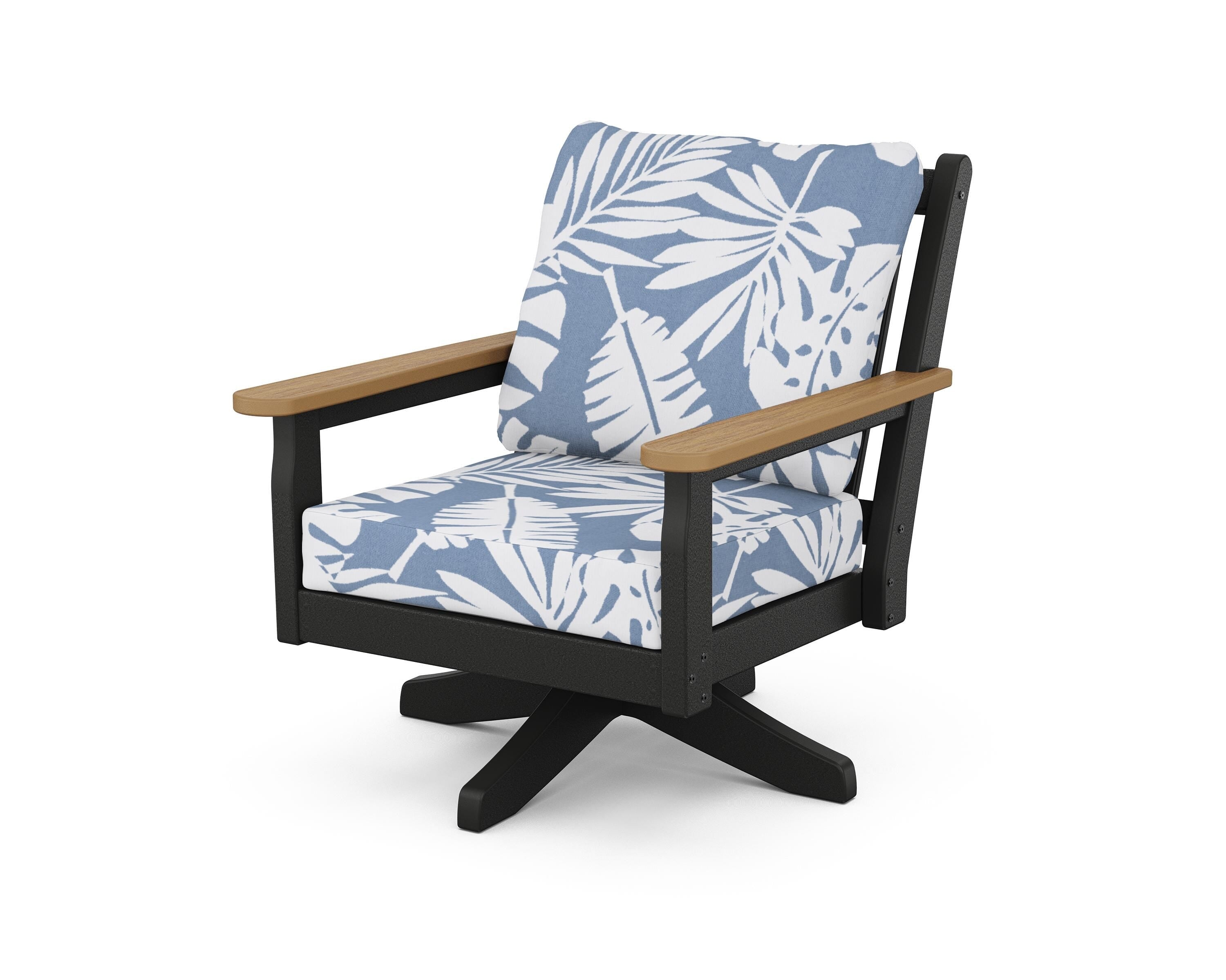 POLYWOOD® Chippendale Deep Seating Swivel Chair in Black / Natural / Leaf Sky Blue