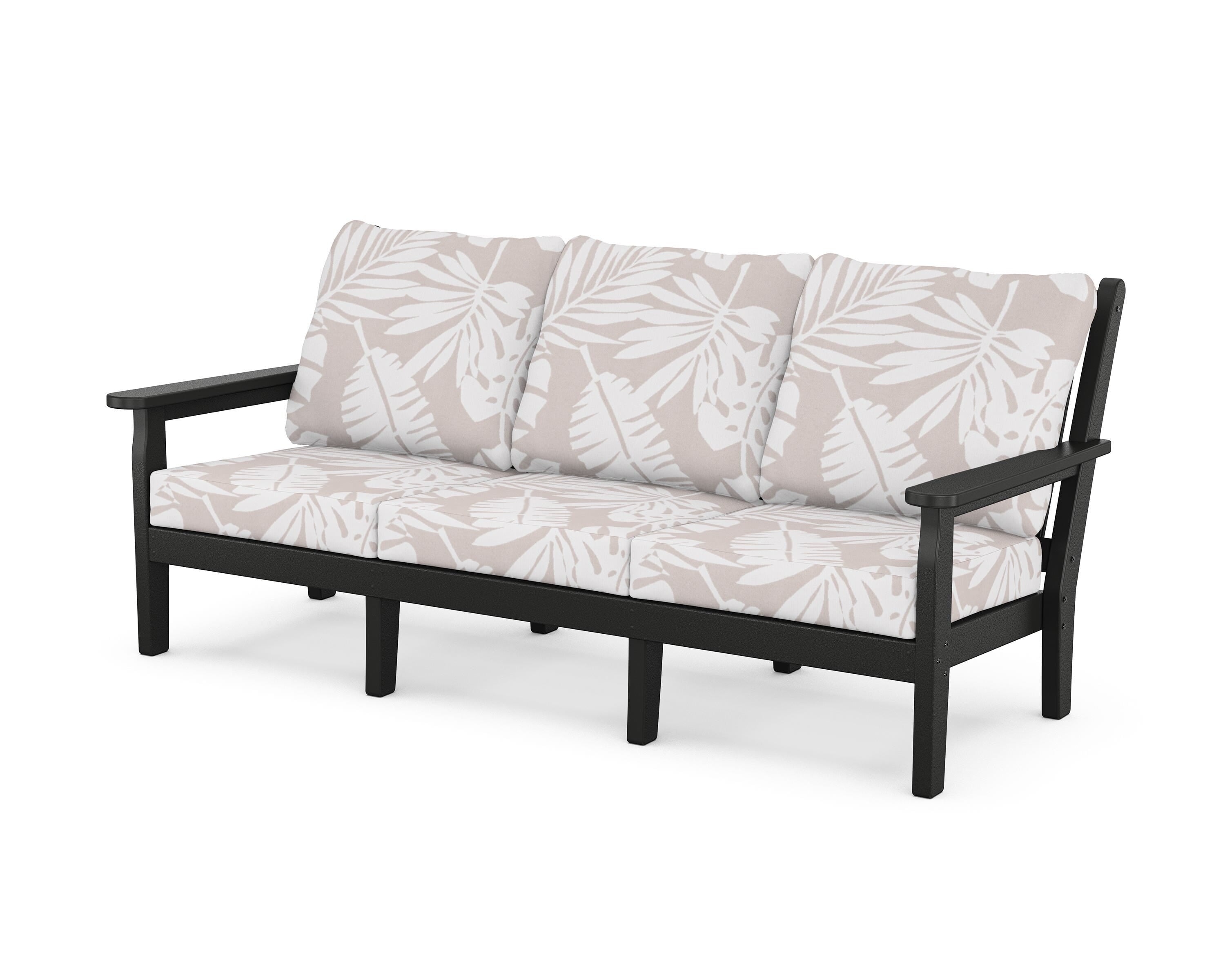 POLYWOOD® Chippendale Deep Seating Sofa in Black / Leaf Dune Burlap