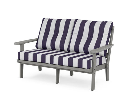 POLYWOOD® Prairie Deep Seating Loveseat in Slate Grey / Cabana Stripe Navy