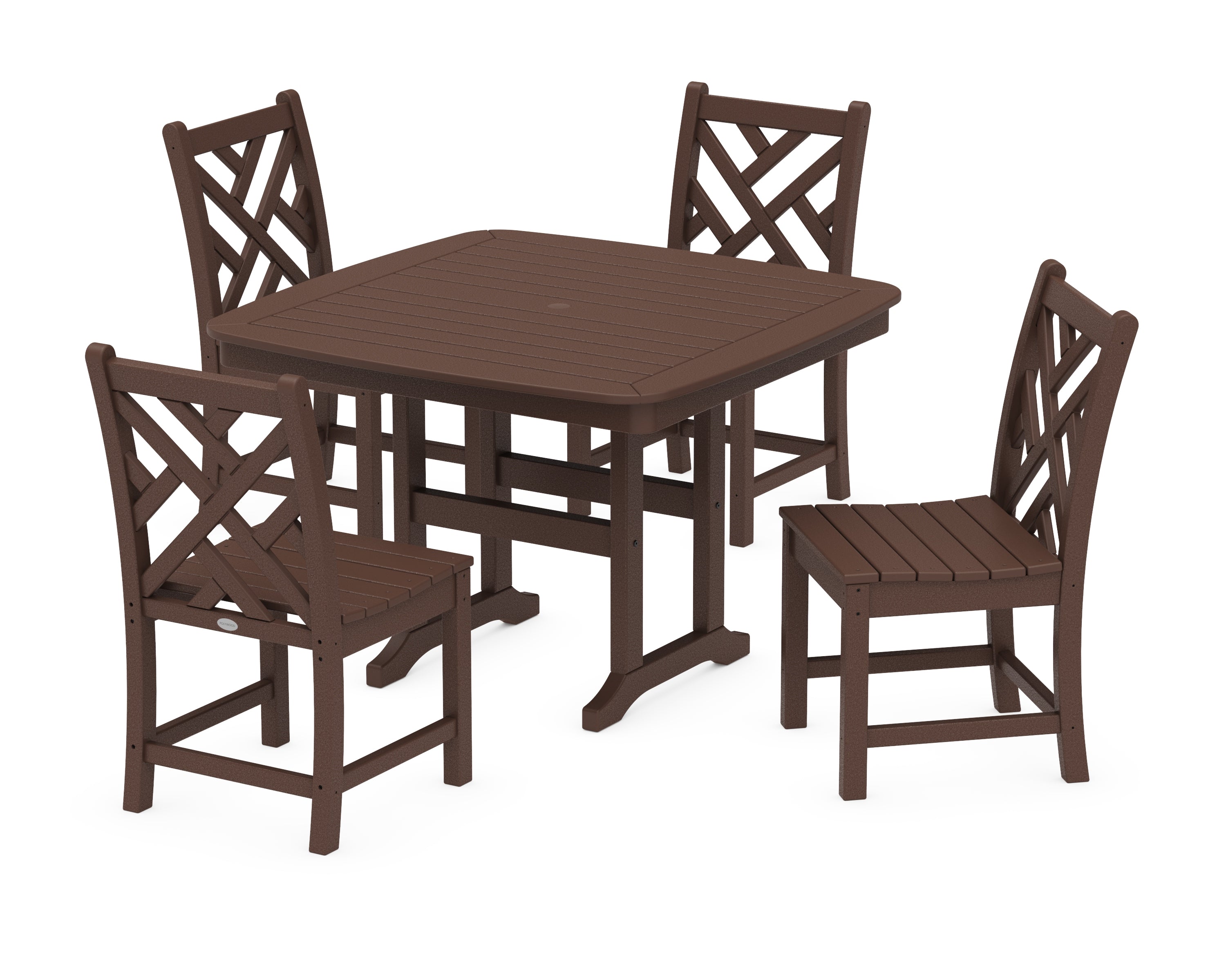 POLYWOOD® Chippendale Side Chair 5-Piece Dining Set with Trestle Legs in Mahogany