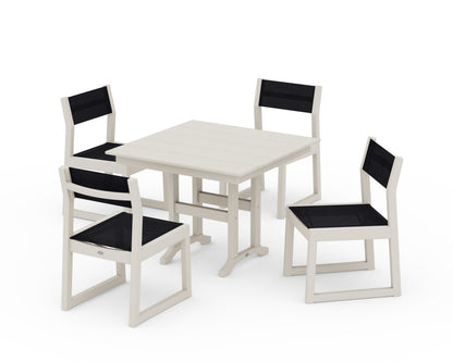 POLYWOOD® EDGE Sling Side Chair 5-Piece Farmhouse Dining Set in Sand / Black Sling