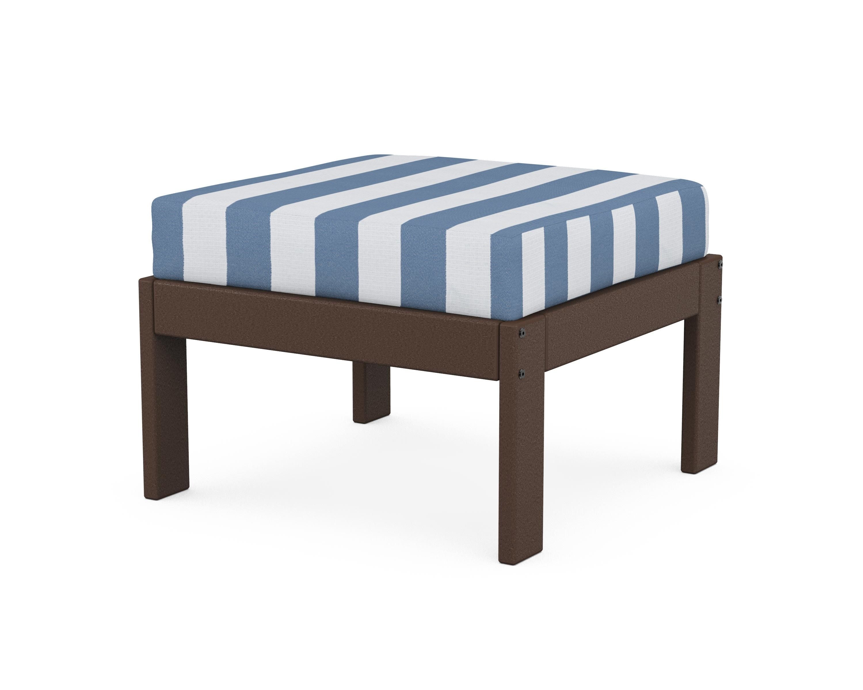 POLYWOOD® Vineyard Modular Ottoman in Mahogany / Cabana Stripe Sky Blue
