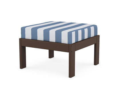 POLYWOOD® Vineyard Modular Ottoman in Mahogany / Cabana Stripe Sky Blue