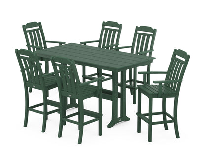 Country Living Cottage Arm Chair 7-Piece Farmhouse Bar Set with Trestle Legs in Green