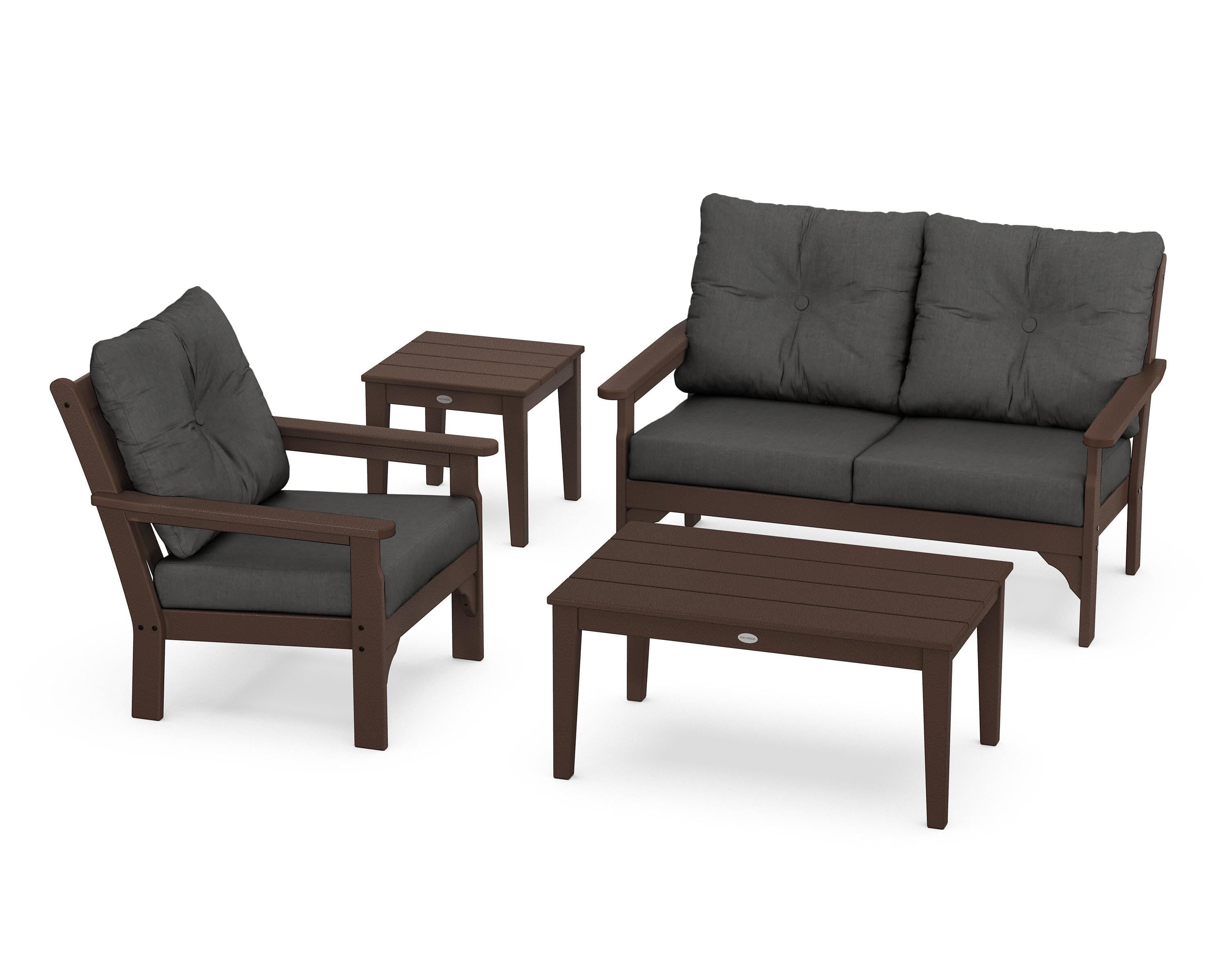 POLYWOOD® Vineyard 4-Piece Deep Seating Set in Mahogany / Spectrum Carbon