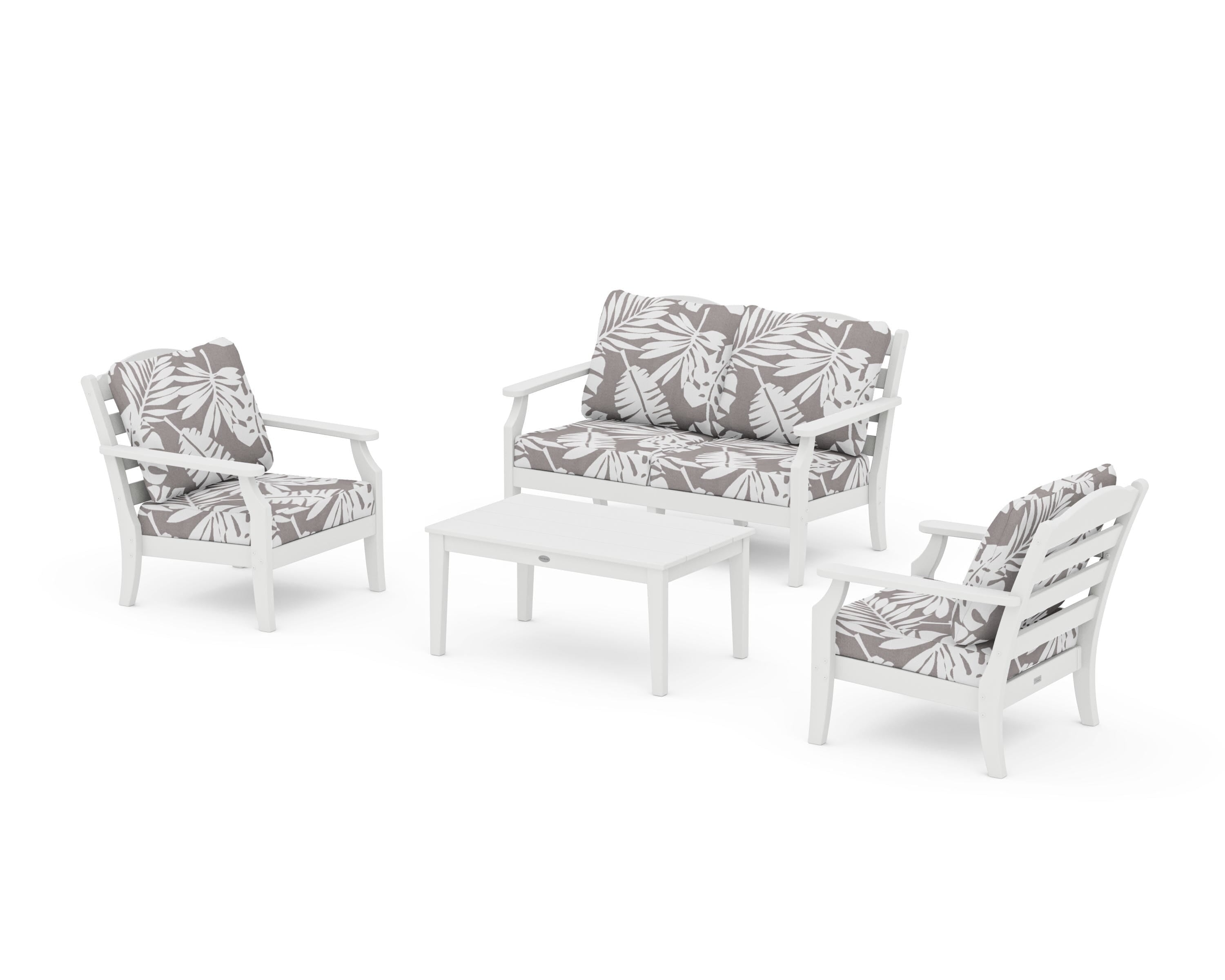 Draper James™ by  POLYWOOD® Savannah 4-Piece Deep Seating Set with Loveseat in White / Leaf Grey Mist