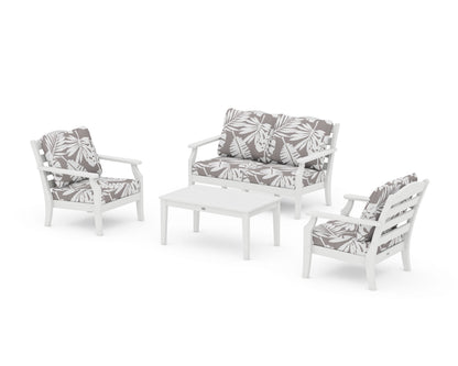 Draper James™ by  POLYWOOD® Savannah 4-Piece Deep Seating Set with Loveseat in White / Leaf Grey Mist