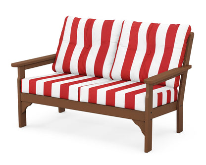 POLYWOOD® Vineyard Deep Seating Loveseat in Teak / Cabana Stripe Crimson