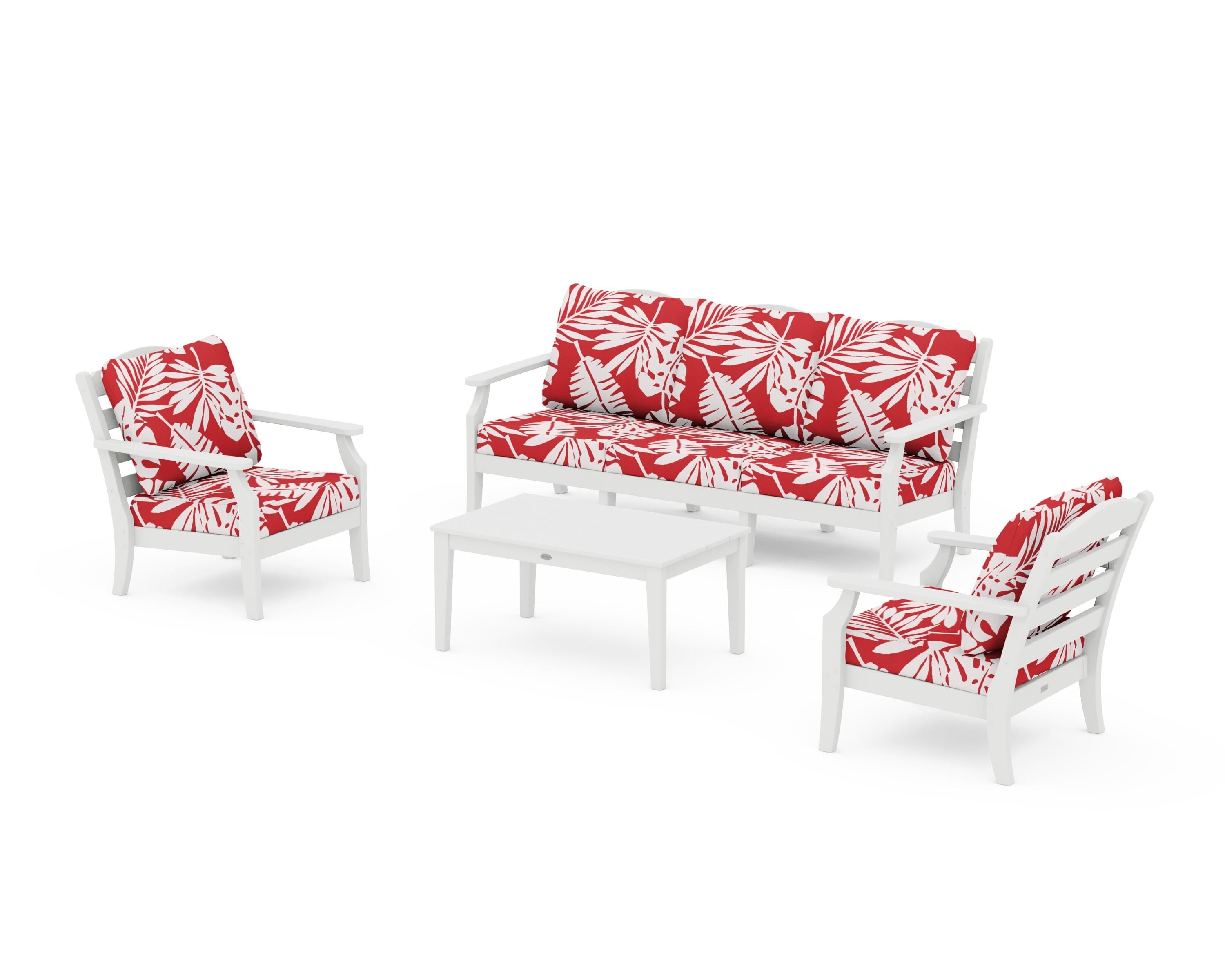 Draper James™ by  POLYWOOD® Savannah 4-Piece Deep Seating Set with Sofa in White / Leaf Crimson