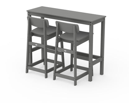 POLYWOOD® Modern Studio Urban Lowback Bar Chair 3-Piece Balcony Set in Slate Grey