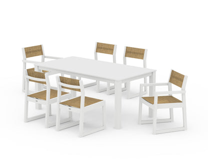 POLYWOOD® EDGE Sling 7-Piece Parsons Dining Set in White / Burlap Sling