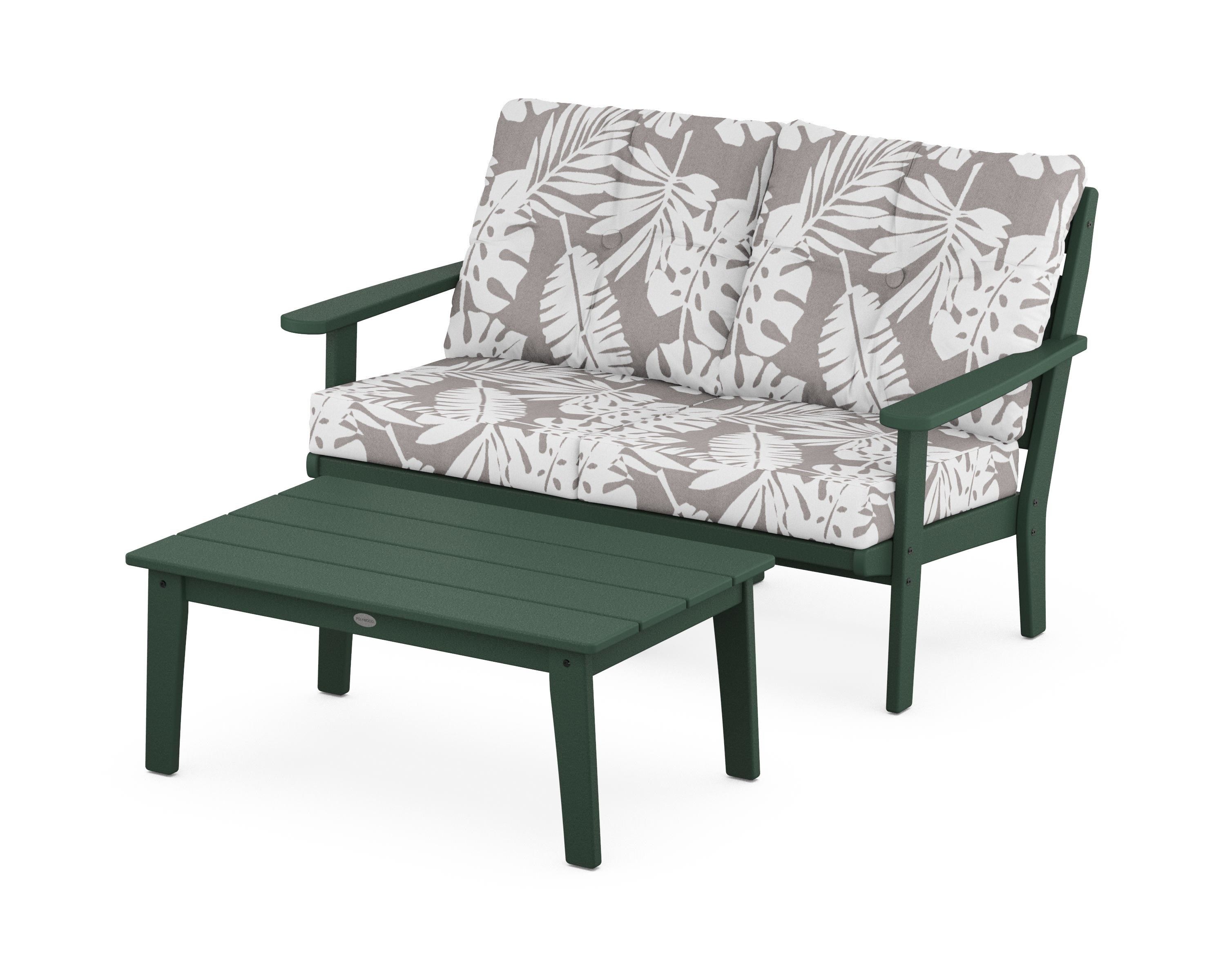 POLYWOOD® Lakeside 2-Piece Lounge Loveseat Set in Green / Leaf Grey Mist