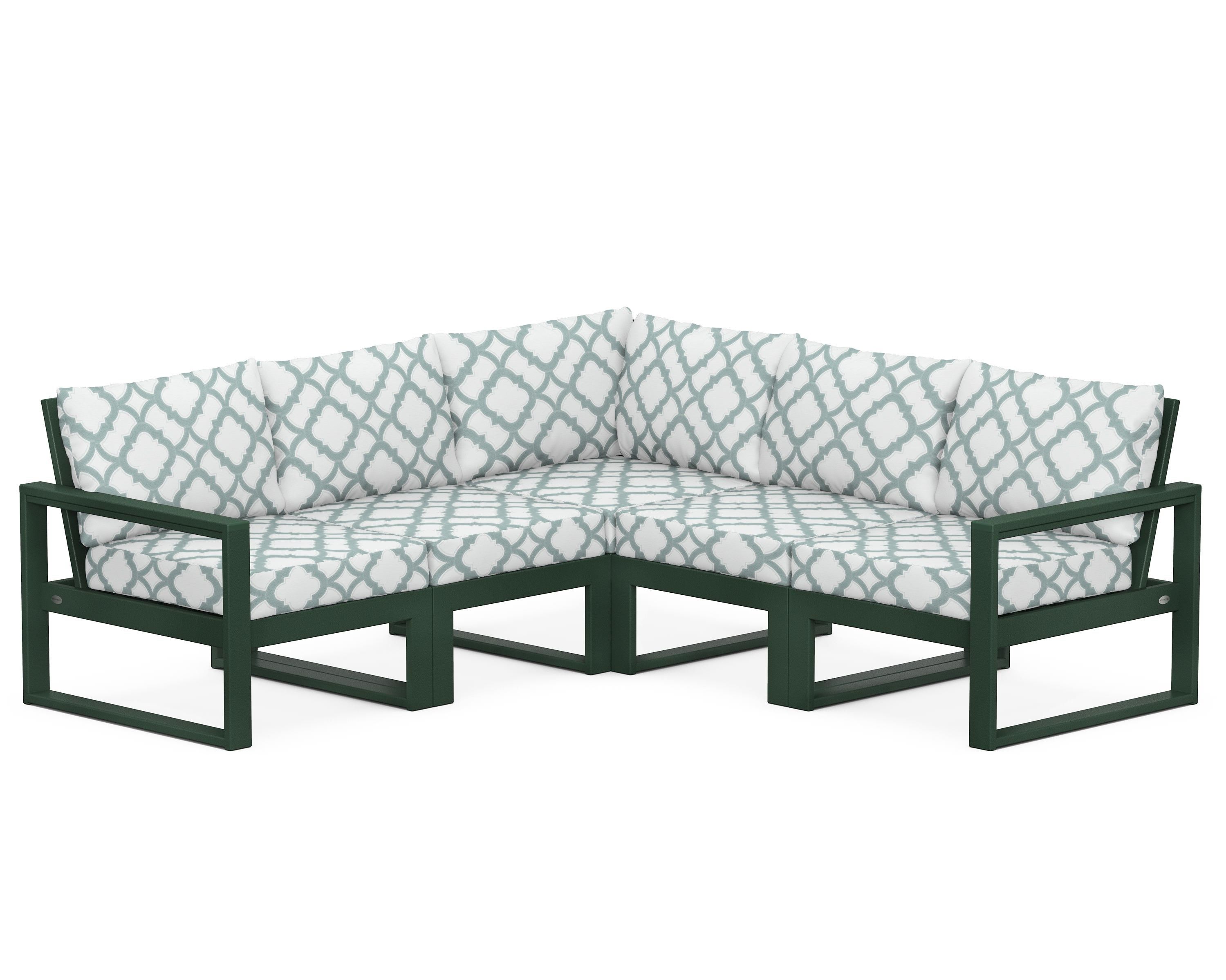 POLYWOOD® EDGE 5-Piece Modular Deep Seating Set in Green / Trellis Glacier Spa