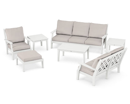 Country Living Wovendale 7-Piece Deep Seating Set in White / Dune Burlap
